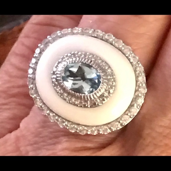 Clyde Duneier White Onyx/Blue Topaz Sterling Ring - Picture 4 of 6
